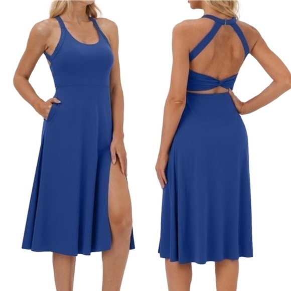 HALARA Dresses & Skirts - Halara Backless Cut Out Twisted Side Pocket Split Midi Casual Dress.